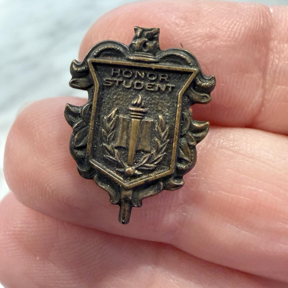 Honor Student Torch Crest Bronze Vintage Lapel Pin Tie Tack